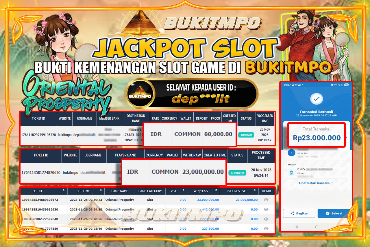 BUKITMPO JACKPOT ORIENTAL PROSPERITY - PG SOFT Rp.23.000.000,- LUNAS
